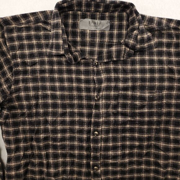 Truly Tartan Flannel Casual Button Up Shirt Mens Size Medium M Black White - Picture 1 of 10